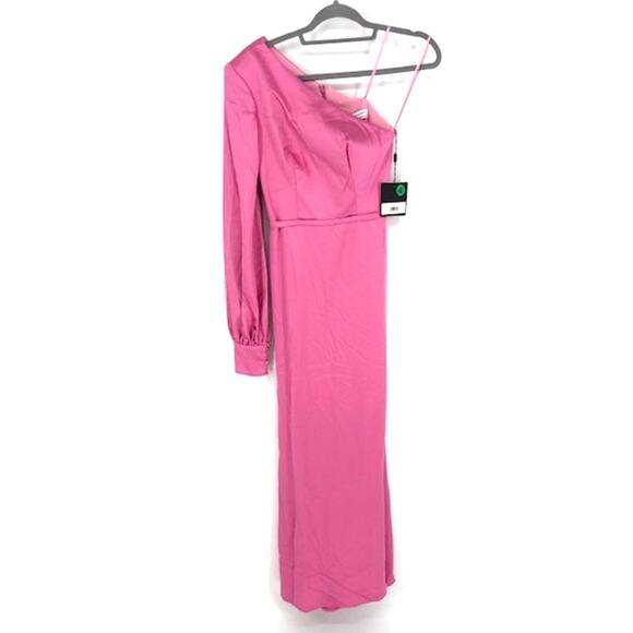 Mac Duggal Satin One Puff Sleeve Candy Pink Gown – Size 2 NWT! - Picture 4 of 8